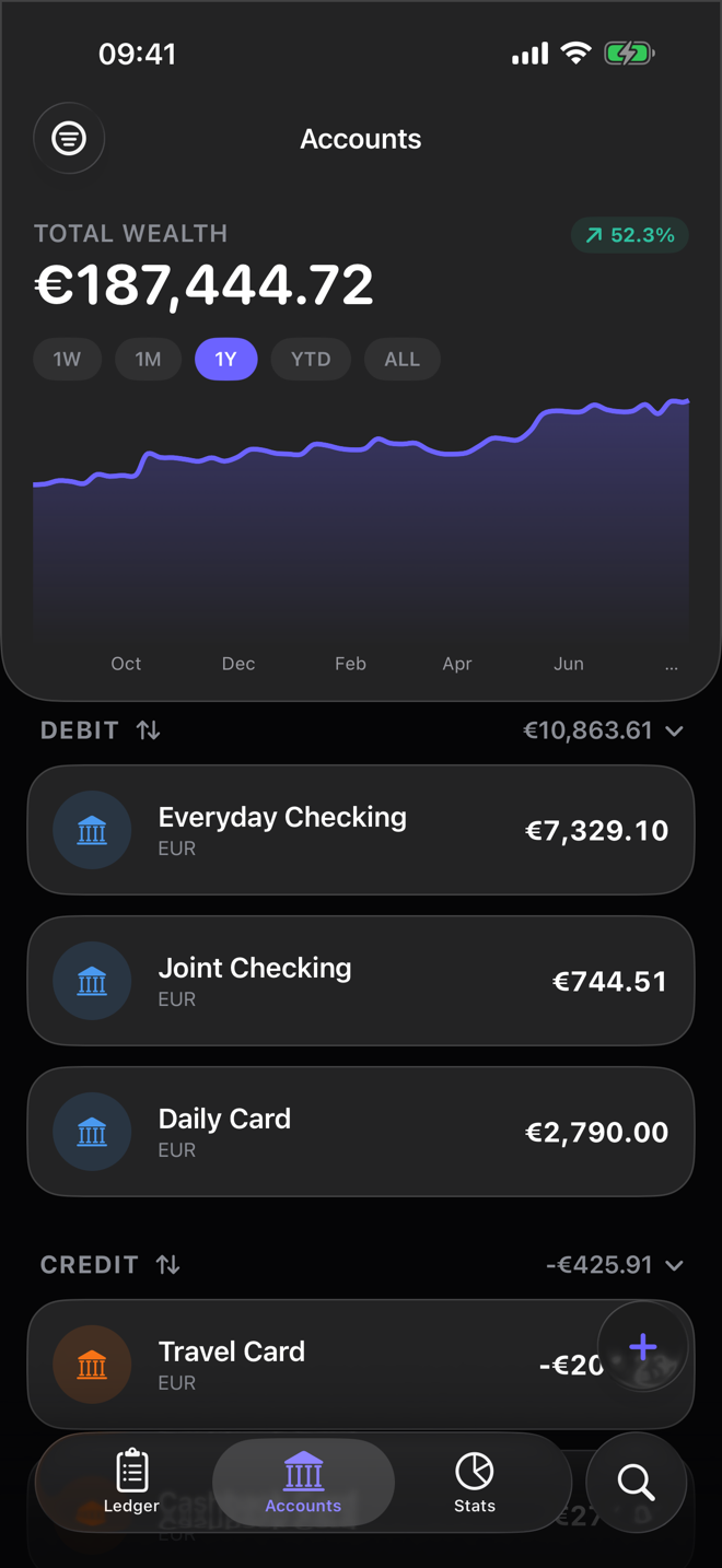 Dribs accounts screen